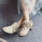 Faux-leather Fringed Ankle Boots