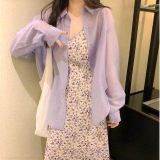 Spaghetti Strap Floral Print Midi A-line Dress / Shirt