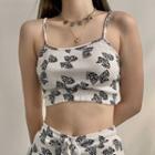 Set: Butterfly Print Cropped Camisole Top + Mini Skirt
