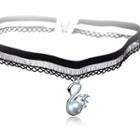 Faux Pearl Lace Choker X264 - Black - One Size