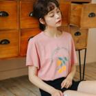 Cartoon Print Short-sleeve T-shirt Orange Pink - One Size