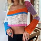 Square-neck Color Block Knit Crop Top