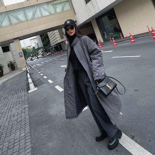 Mock-neck Plain Cargo Oversize Coat