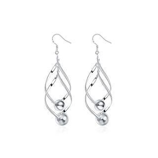 Simple Fashion Double Leaf Round Bead Earrings Silver - One Size