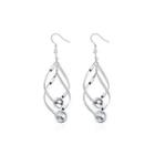Simple Fashion Double Leaf Round Bead Earrings Silver - One Size
