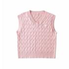 Cable Knit Sweater Vest Pink - One Size