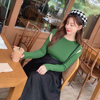 Slit-trim Rib-knit Top