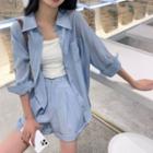 Set: Sheer Shirt + Wide Leg Shorts