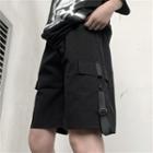 Plain Strappy Cargo Shorts Black - One Size