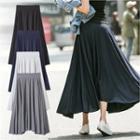 Elasticized-waist Shirred Long Skirt