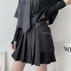 Zipper Pleated A-line Skirt
