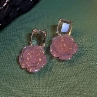 Flower Faux Crystal Earring 1 Pair - Pink - One Size