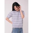 Stripe Fluffy Pointelle-knit Top
