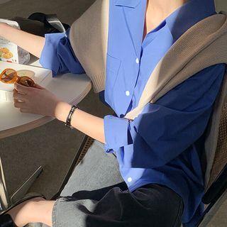 Plus Size Open-placket Dual-pocket Shirt