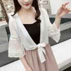 Lace Trim Elbow-sleeve Open Front Light Jacket