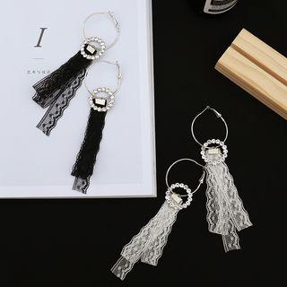 Lace Strap Rhinestone Drop Earrings