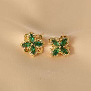 Rhinestone Flower Stud Earring 1 Pair - Green - One Size
