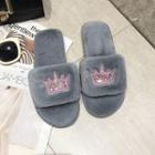 Crown Embroidered Fleece Slippers