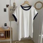 Color Block Round-neck Top White - One Size