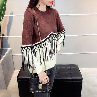Fringed Two-tone Sweater