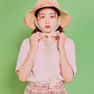 Crochet-trim Raffia Hat