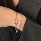 Layered Alloy Bracelet 1pc - Silver - One Size