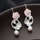 925 Sterling Silver Faux Pearl Flower Dangle Earring