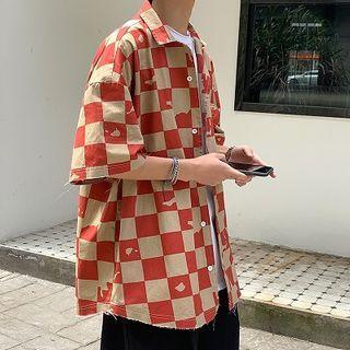 Checkerboard Elbow-sleeve Shirt