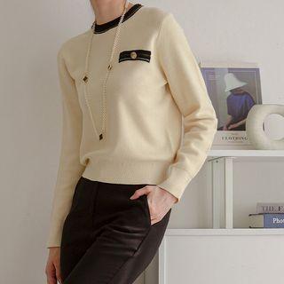 Crewneck Contrast-trim Knit Top