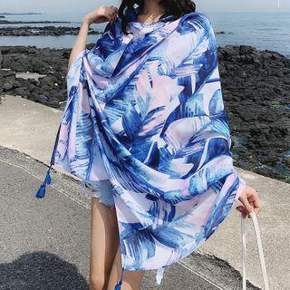 Leaf Print Tassel Shawl