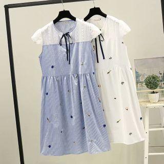 Lace Panel Cap-sleeve Fruit Embroidered Midi A-line Dress