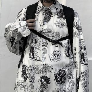 Long-sleeve Skeleton Print Shirt White - One Size