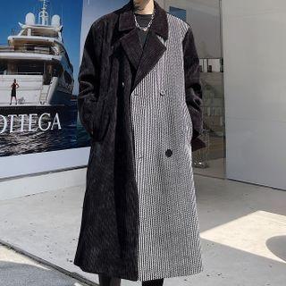 Stiped Panel Double Breasted Long Coat