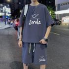 Set: Short-sleeve Smiley Face Print T-shirt + Shorts