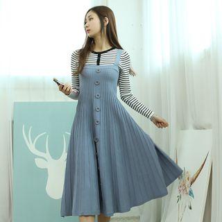 Buttoned-front Sleeveless A-line Knit Dress