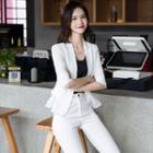 Elbow-sleeve Blazer / Spaghetti Strap Top / Cropped Pants / Mini Pencil Skirt / Set