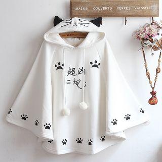 Cat Ear Hooded Lettering Cape Jacket