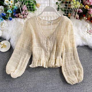 V-neck Chiffon Long-sleeve Crop Top