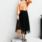 Mesh Midi A-line Skirt Grayish Green - One Size