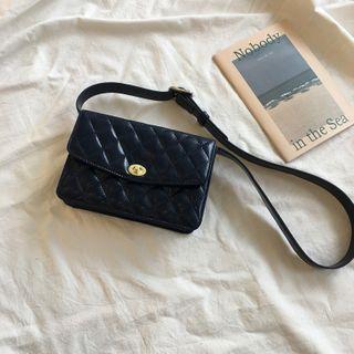 Quilted Faux Leather Crossbody Bag 162 - Dark Blue - One Size