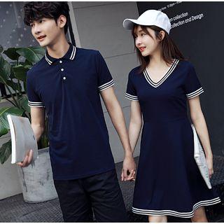 Couple Matching Short-sleeve Polo Shirt / V-neck Short-sleeve Dress