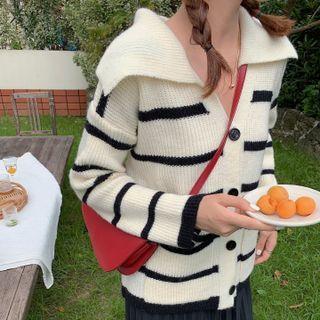 Long-sleeve Lapel Striped Cardigan