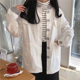 Contrast Cuff Buttoned Jacket White - One Size