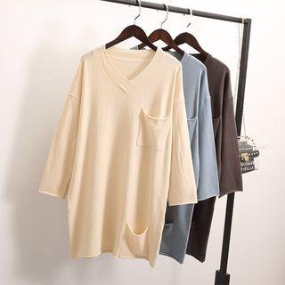 V-neck Pocket Detail Long-sleeve Knit Dress