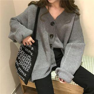 Plain Loose-fit Batwing-sleeve Long Cardigan