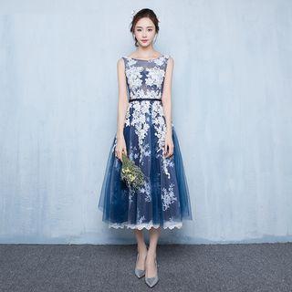 Embroidered Midi Cocktail Dress