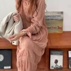 Long-sleeve Shirred Loose Fit Chiffon Dress