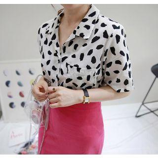 Open-placket Leopard Shirt