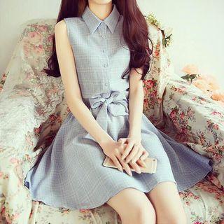 Plaid Sleeveless Shirt Dress
