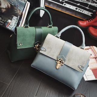 Faux Suede Panel Satchel